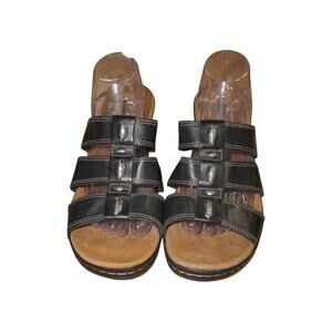 Clarks Collection Black Leather Comfort Sandals Womens US 11 EU 42.5